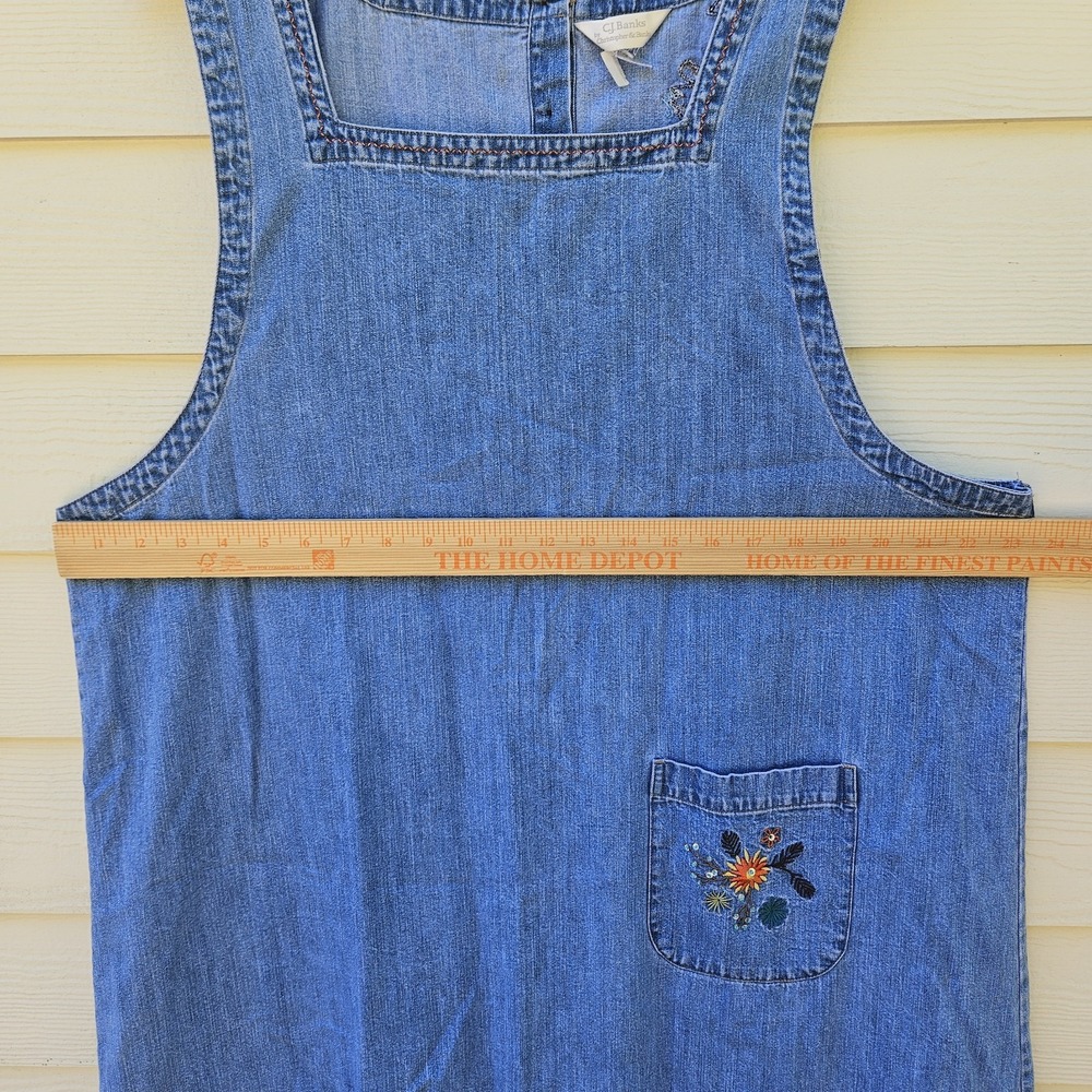 Vtg Christopher & Bank Jumper Overall Denim Dress 18W Embroidered Fall Floral - Picture 11 of 14
